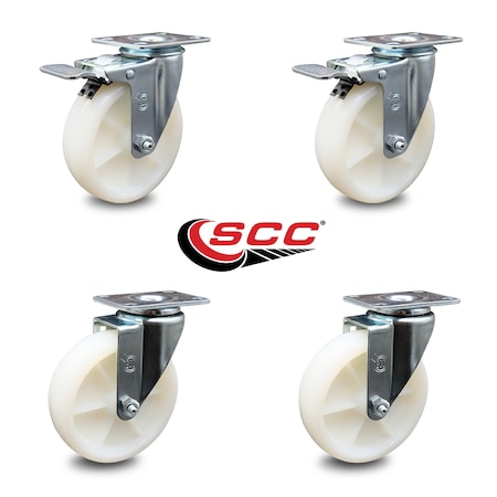 Service Caster 5 Inch Nylon Wheel Swivel Top Plate Caster Total Lock Brakes SCC, 2PK SCC-TTL20S514-NYS-2-S-2
